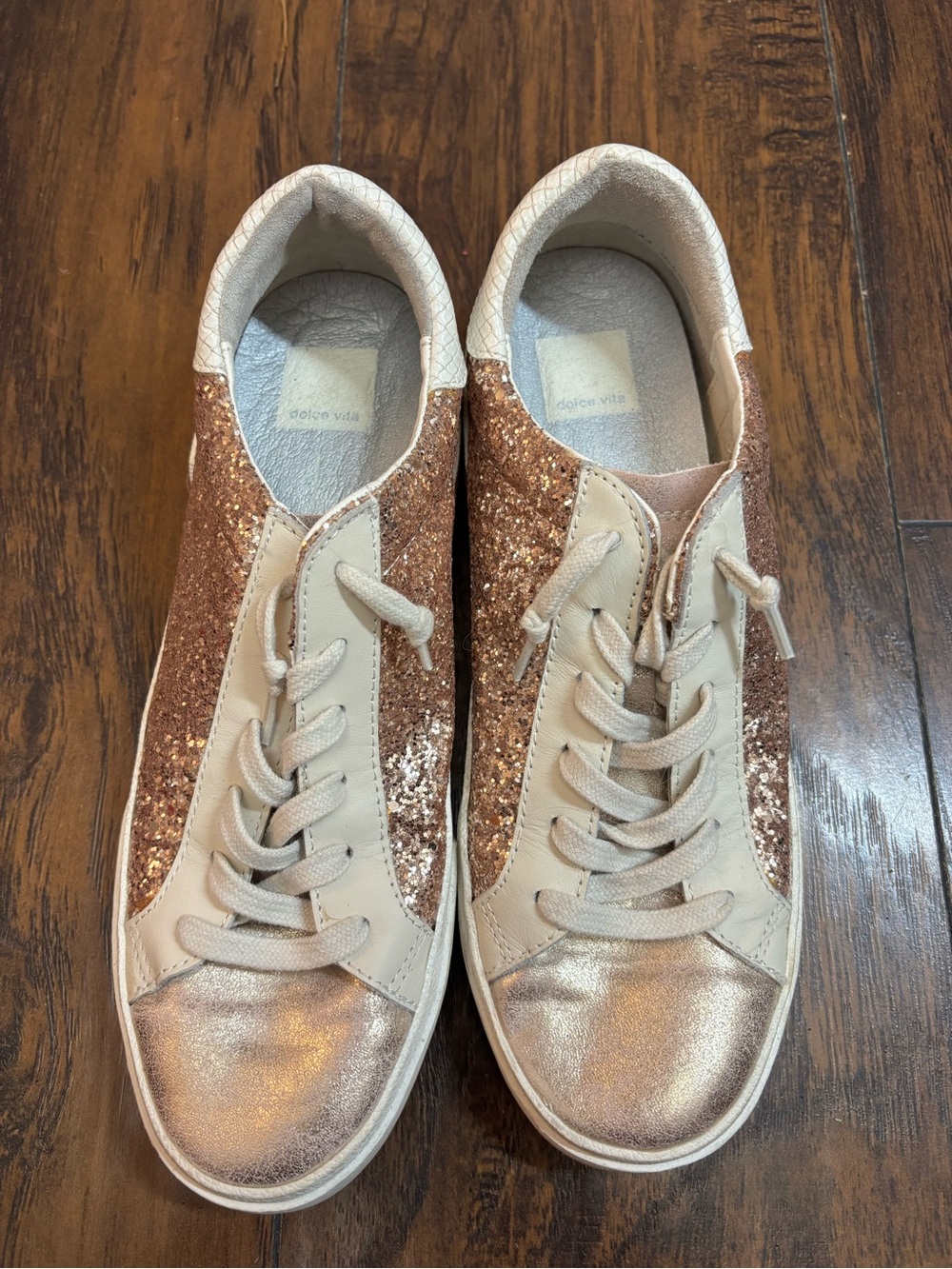 Dolce Vita Women’s Rose Gold Glitter Lace-Up Sneakers Size 8.5